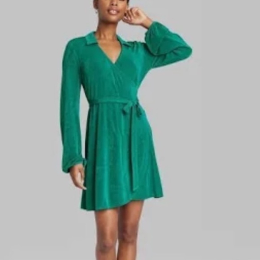 NWT Wild Fable dark teal Green Long Sleeve above knee Dress size M